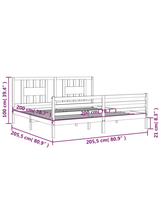 Rám postele s čelem bílý 200 x 200 cm masivní dřevo