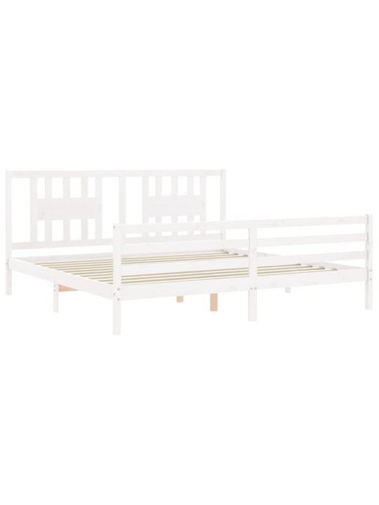 Rám postele s čelem bílý 200 x 200 cm masivní dřevo