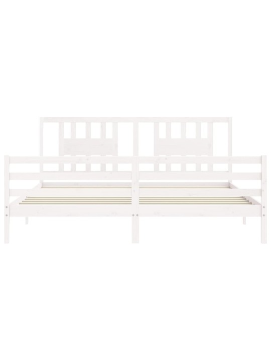 Rám postele s čelem bílý 200 x 200 cm masivní dřevo