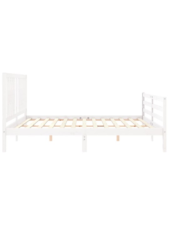 Rám postele s čelem bílý 200 x 200 cm masivní dřevo