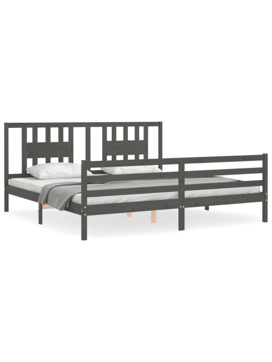 Rám postele s čelem šedý 200 x 200 cm masivní dřevo