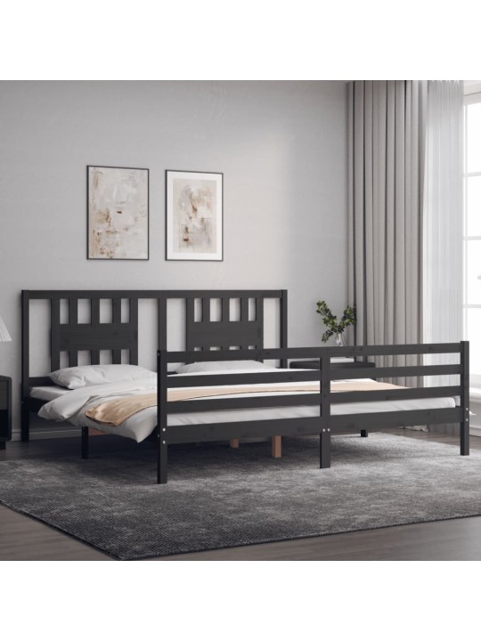 Rám postele s čelem šedý 200 x 200 cm masivní dřevo