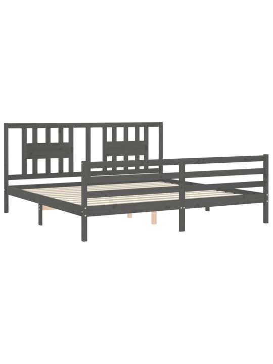 Rám postele s čelem šedý 200 x 200 cm masivní dřevo