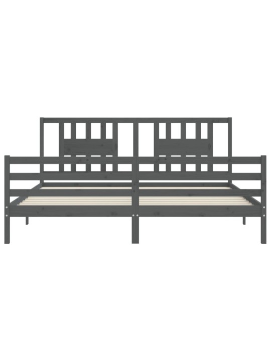 Rám postele s čelem šedý 200 x 200 cm masivní dřevo
