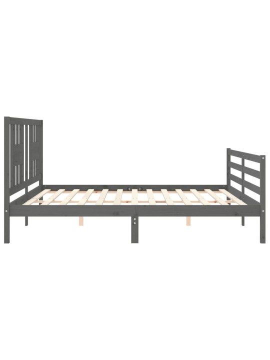 Rám postele s čelem šedý 200 x 200 cm masivní dřevo
