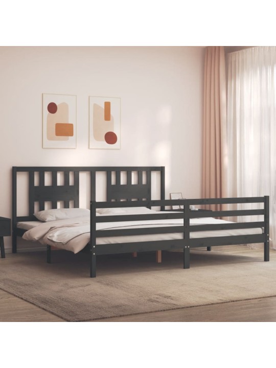 Rám postele s čelem šedý 200 x 200 cm masivní dřevo