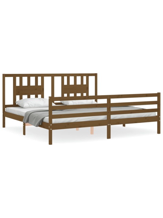 Rám postele s čelem medově hnědý 200 x 200 cm masivní dřevo