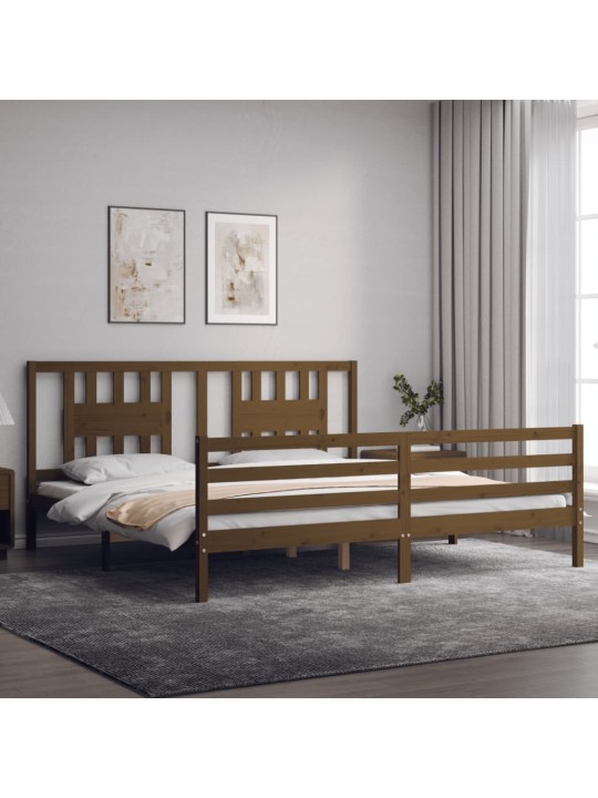 Rám postele s čelem medově hnědý 200 x 200 cm masivní dřevo