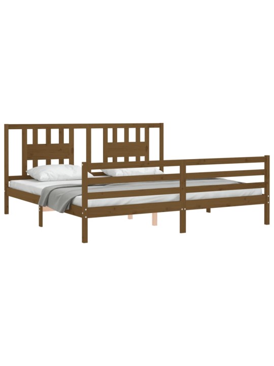 Rám postele s čelem medově hnědý 200 x 200 cm masivní dřevo