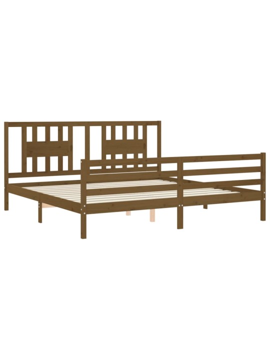 Rám postele s čelem medově hnědý 200 x 200 cm masivní dřevo