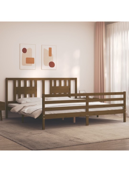 Rám postele s čelem medově hnědý 200 x 200 cm masivní dřevo