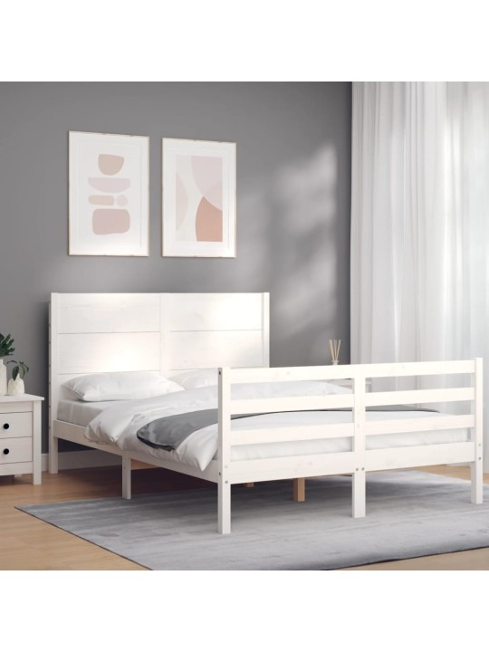 Rám postele s čelem bílý 140 x 190 cm masivní dřevo