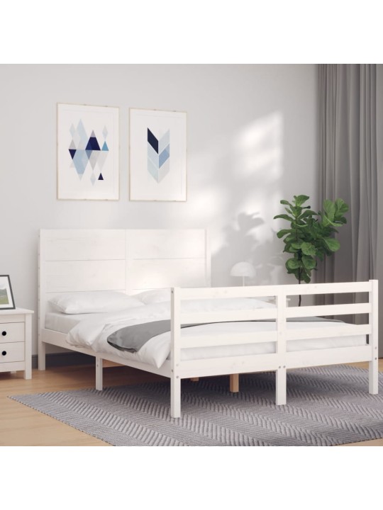 Rám postele s čelem bílý 140 x 200 cm masivní dřevo