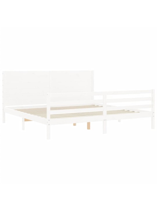 Rám postele s čelem bílý 200 x 200 cm masivní dřevo