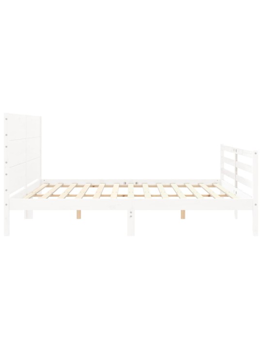 Rám postele s čelem bílý 200 x 200 cm masivní dřevo