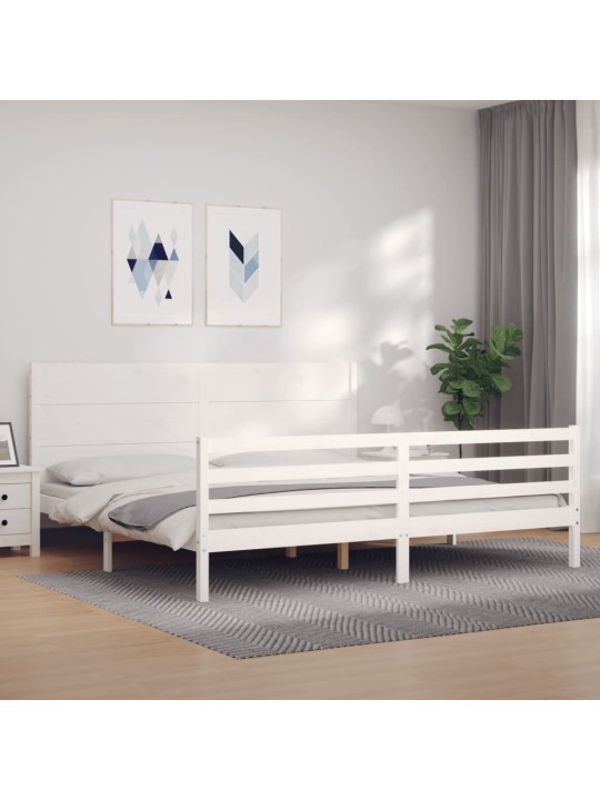 Rám postele s čelem bílý 200 x 200 cm masivní dřevo