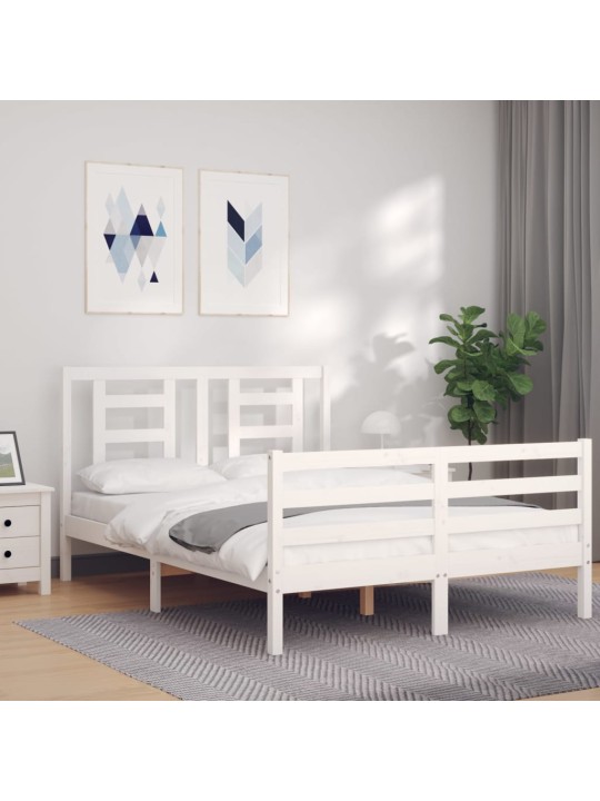 Rám postele s čelem bílý Small Double masivní dřevo