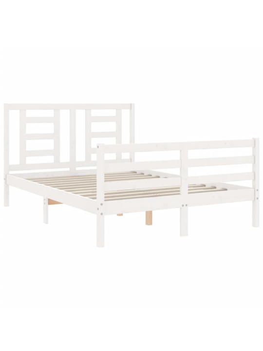 Rám postele s čelem bílý 140 x 190 cm masivní dřevo