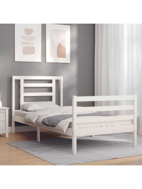 Rám postele s čelem bílý 90 x 200 cm masivní dřevo