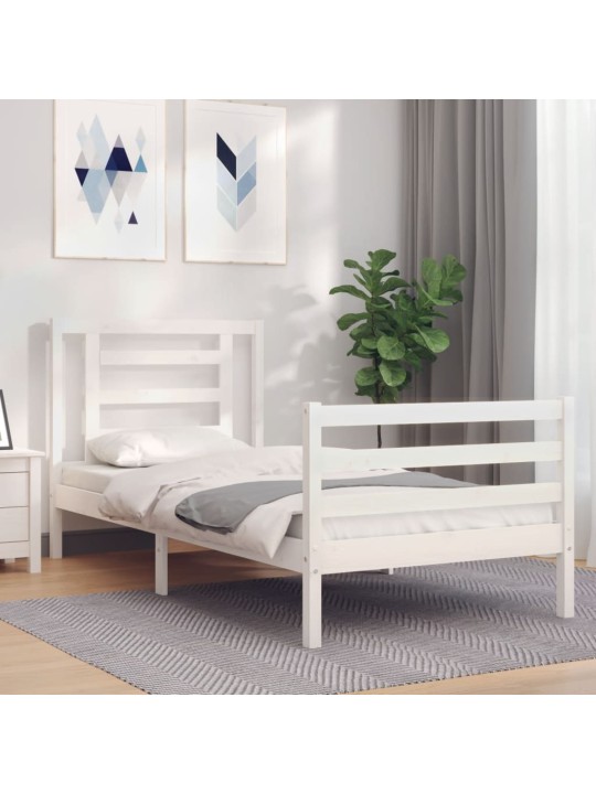 Rám postele s čelem bílý 90 x 200 cm masivní dřevo