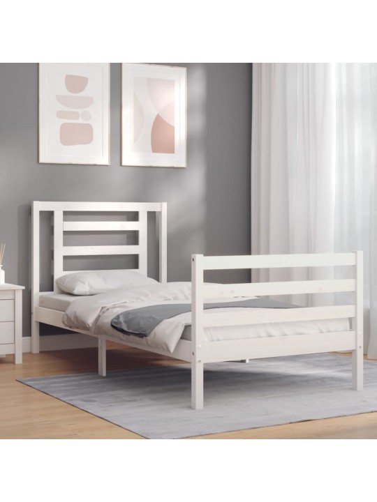 Rám postele s čelem bílý 100 x 200 cm masivní dřevo