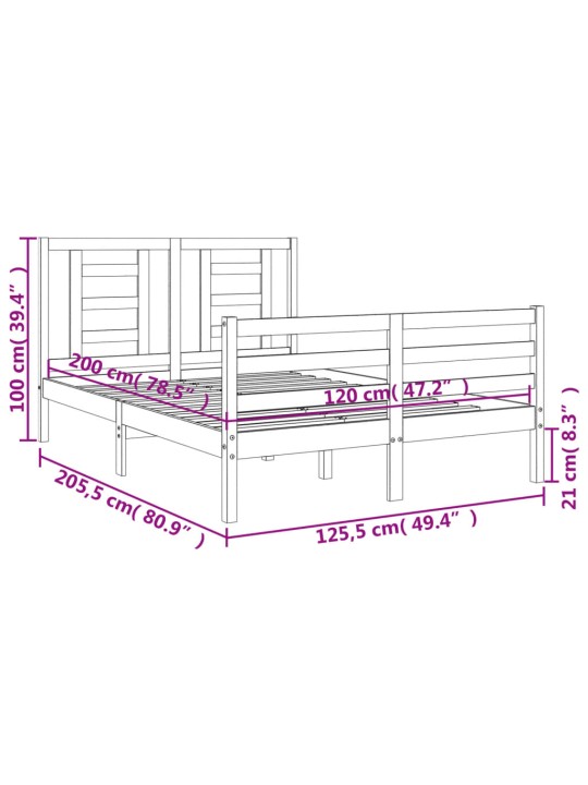 Rám postele s čelem bílý 120 x 200 cm masivní dřevo