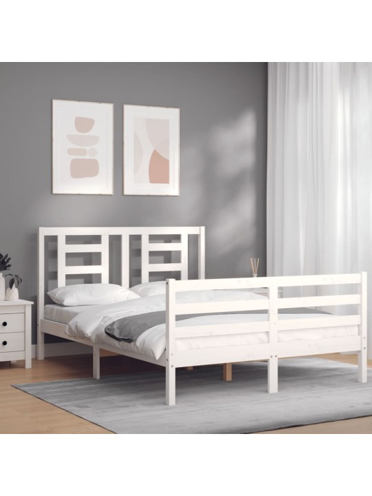 Rám postele s čelem bílý 140 x 200 cm masivní dřevo