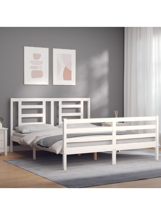 Rám postele s čelem bílý 160 x 200 cm masivní dřevo