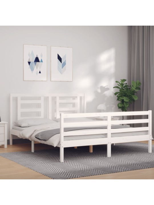 Rám postele s čelem bílý 160 x 200 cm masivní dřevo
