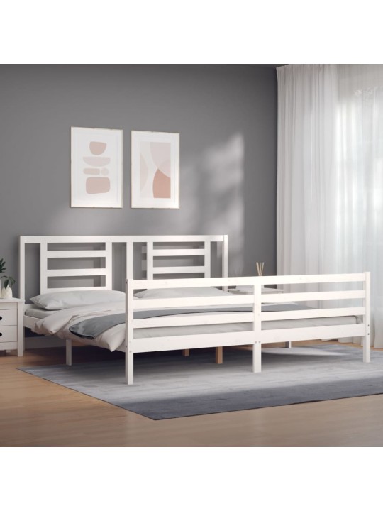 Rám postele s čelem bílý Super King Size masivní dřevo