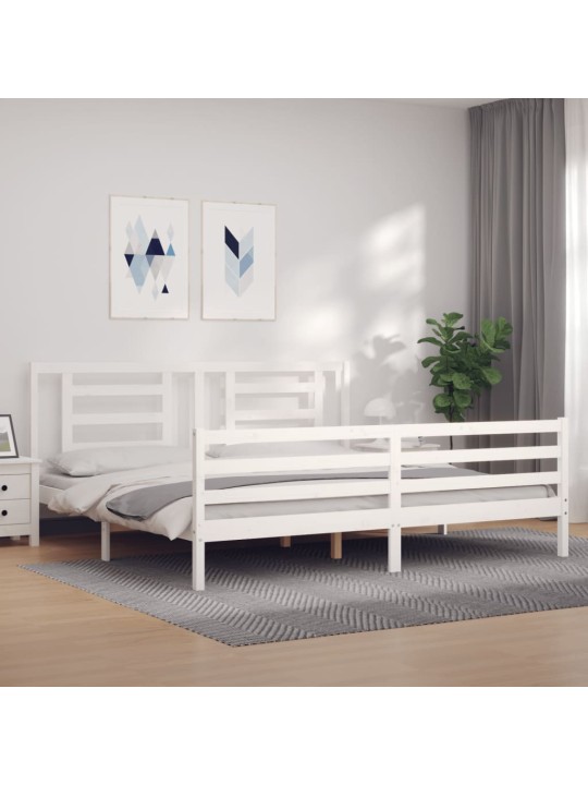 Rám postele s čelem bílý Super King Size masivní dřevo