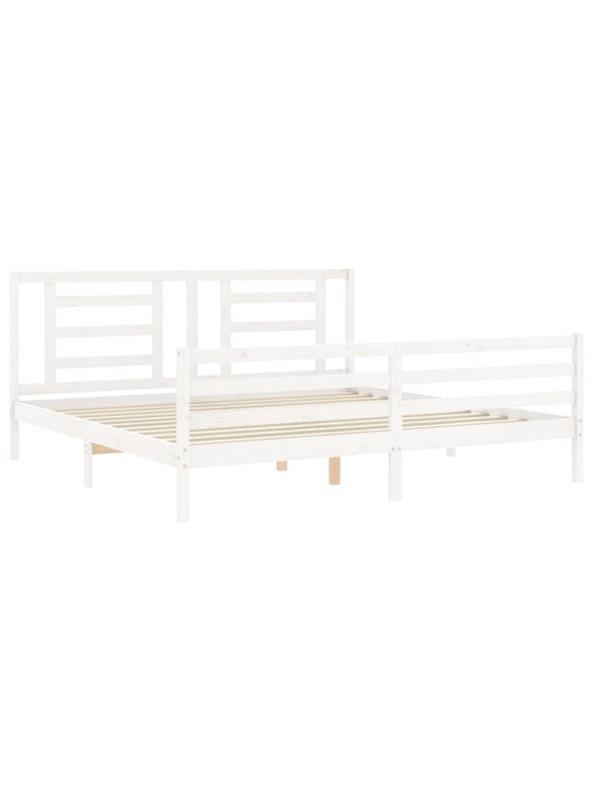 Rám postele s čelem bílý 200 x 200 cm masivní dřevo
