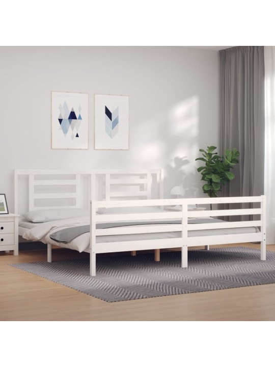 Rám postele s čelem bílý 200 x 200 cm masivní dřevo