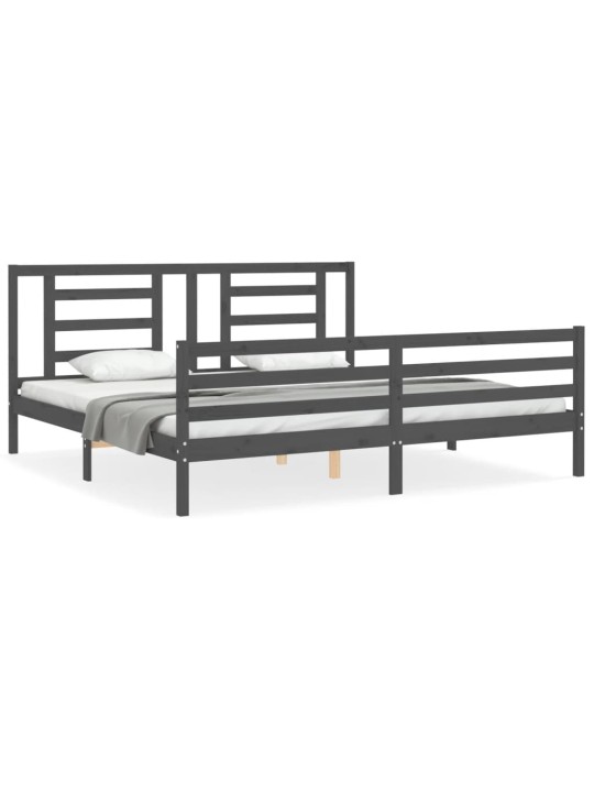 Rám postele s čelem šedý 200 x 200 cm masivní dřevo