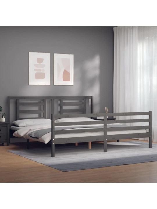 Rám postele s čelem šedý 200 x 200 cm masivní dřevo