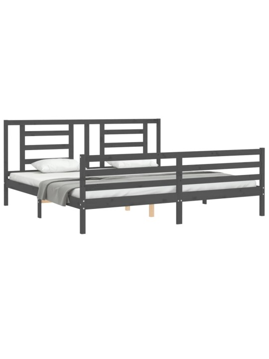 Rám postele s čelem šedý 200 x 200 cm masivní dřevo