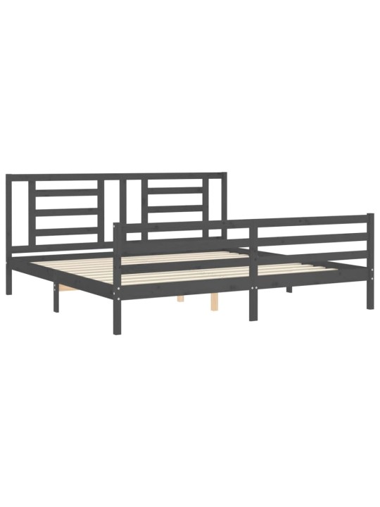 Rám postele s čelem šedý 200 x 200 cm masivní dřevo