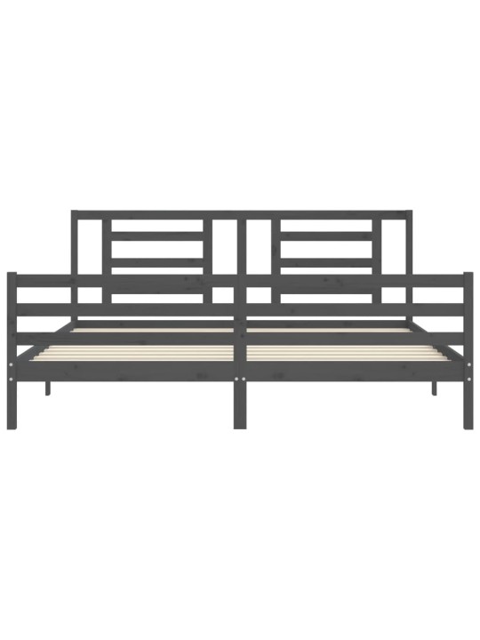 Rám postele s čelem šedý 200 x 200 cm masivní dřevo