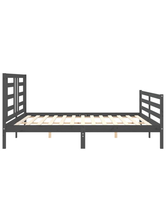 Rám postele s čelem šedý 200 x 200 cm masivní dřevo