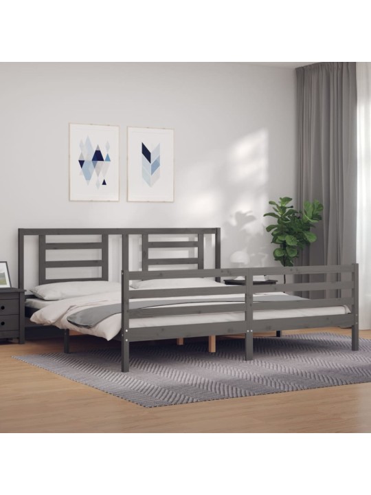 Rám postele s čelem šedý 200 x 200 cm masivní dřevo