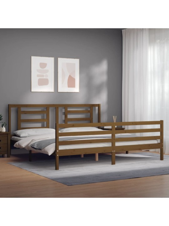 Rám postele s čelem medově hnědý 200 x 200 cm masivní dřevo