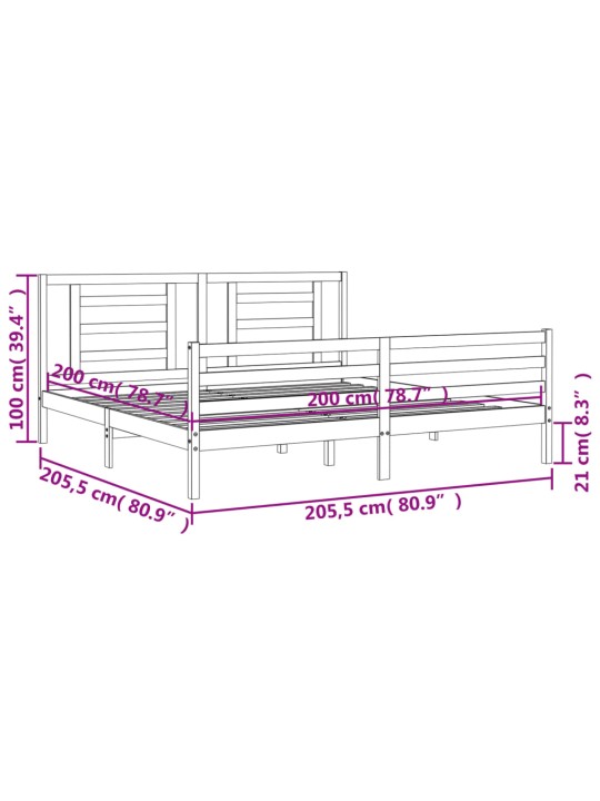 Rám postele s čelem medově hnědý 200 x 200 cm masivní dřevo