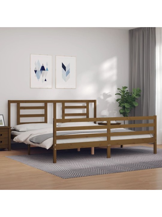 Rám postele s čelem medově hnědý 200 x 200 cm masivní dřevo
