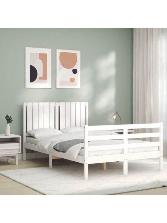 Rám postele s čelem bílý 120 x 200 cm masivní dřevo