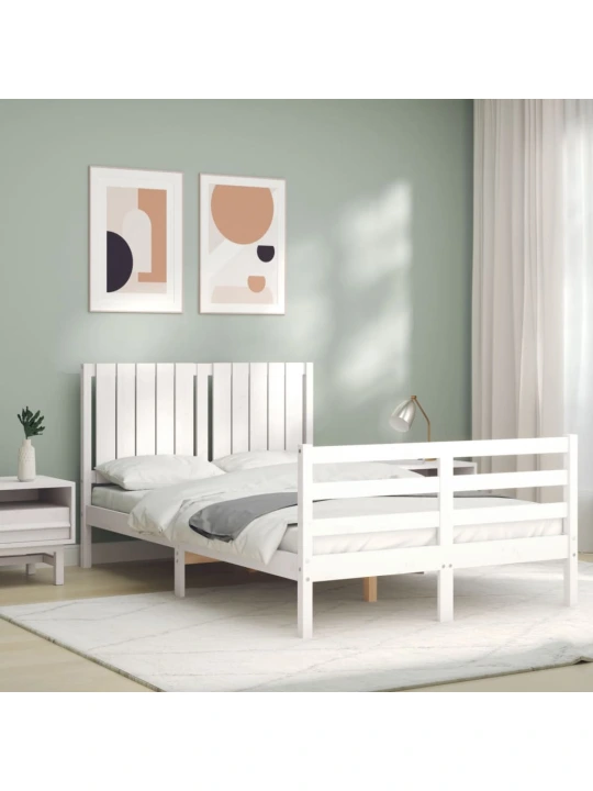 Rám postele s čelem bílý 120 x 200 cm masivní dřevo