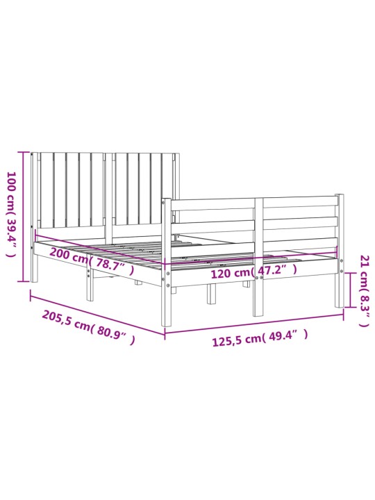 Rám postele s čelem bílý 120 x 200 cm masivní dřevo