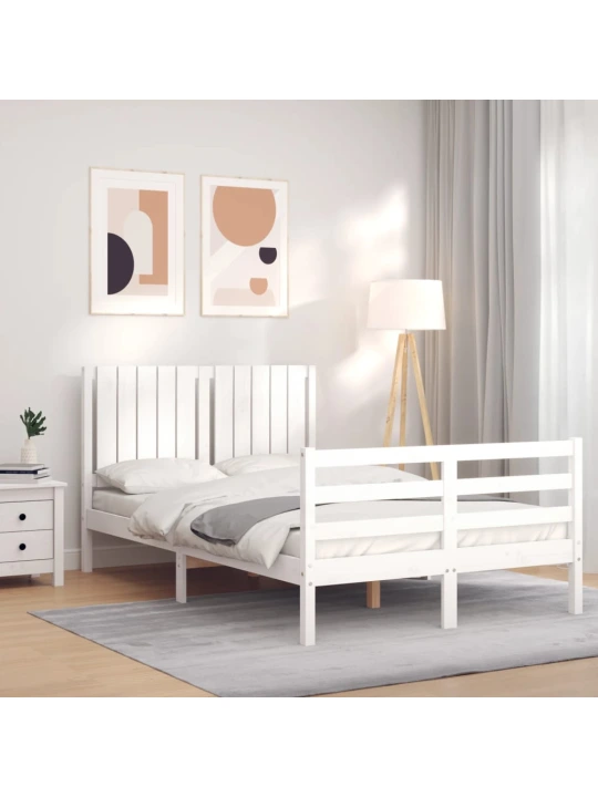 Rám postele s čelem bílý 120 x 200 cm masivní dřevo
