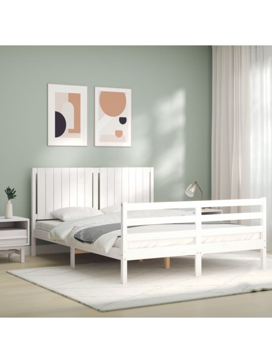 Rám postele s čelem bílý 160 x 200 cm masivní dřevo