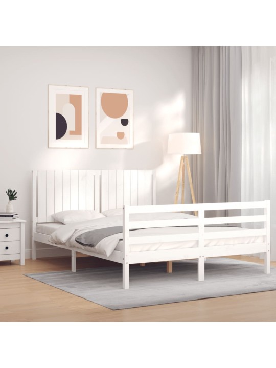 Rám postele s čelem bílý 160 x 200 cm masivní dřevo