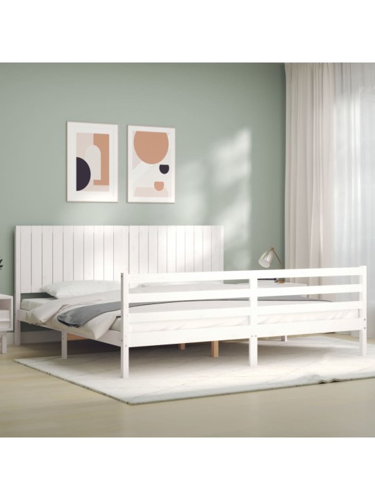 Rám postele s čelem bílý 200 x 200 cm masivní dřevo